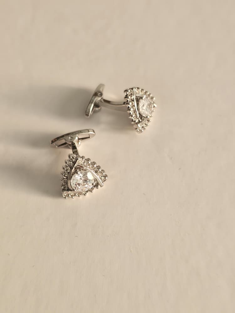 Clear Crystal Silver Cufflinks