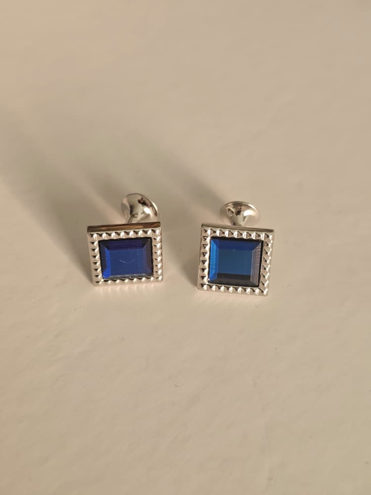 Blue Rectangular Studded Cufflinks