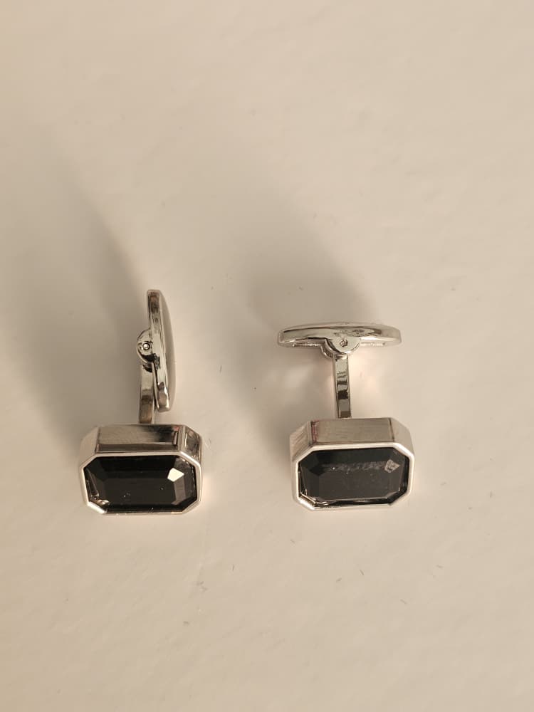 Black Rectangular Silver-Edged Cufflinks