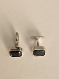 Black Rectangular Silver-Edged Cufflinks