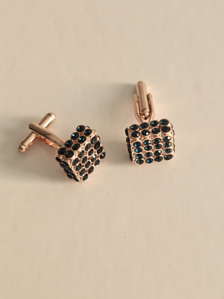 Gold Blue-Gem Grid Cufflinks
